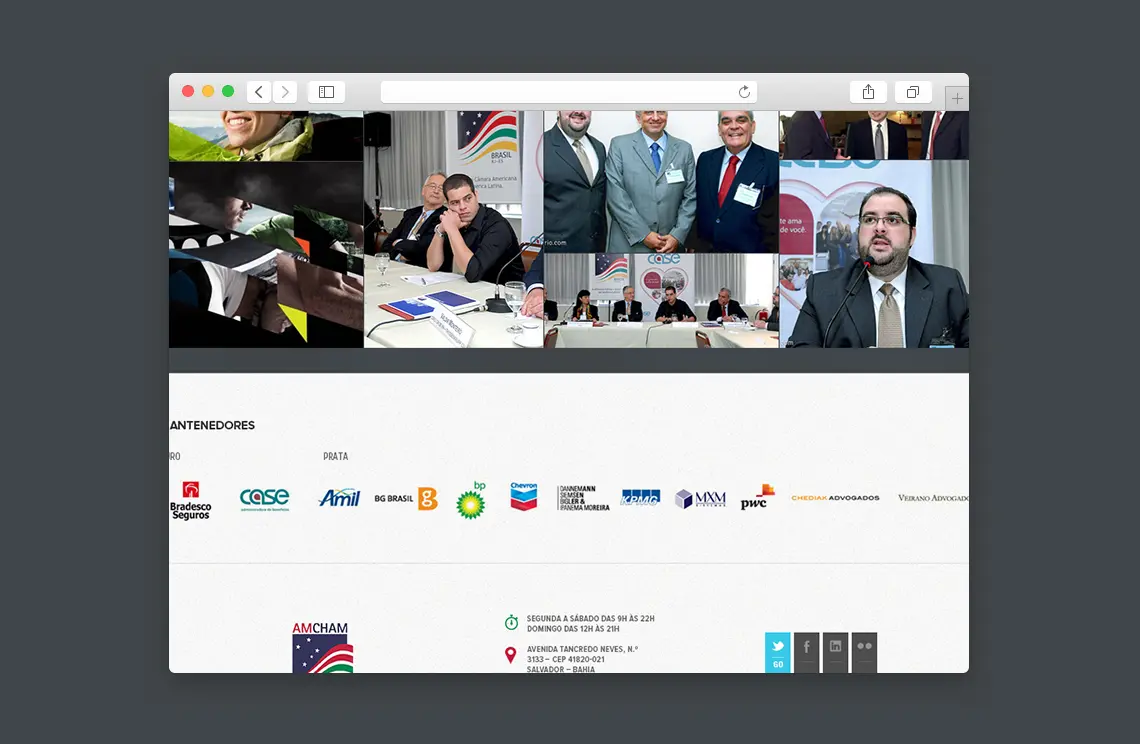 Portal da Amcham Rio com notícias, eventos e patrocinadores
