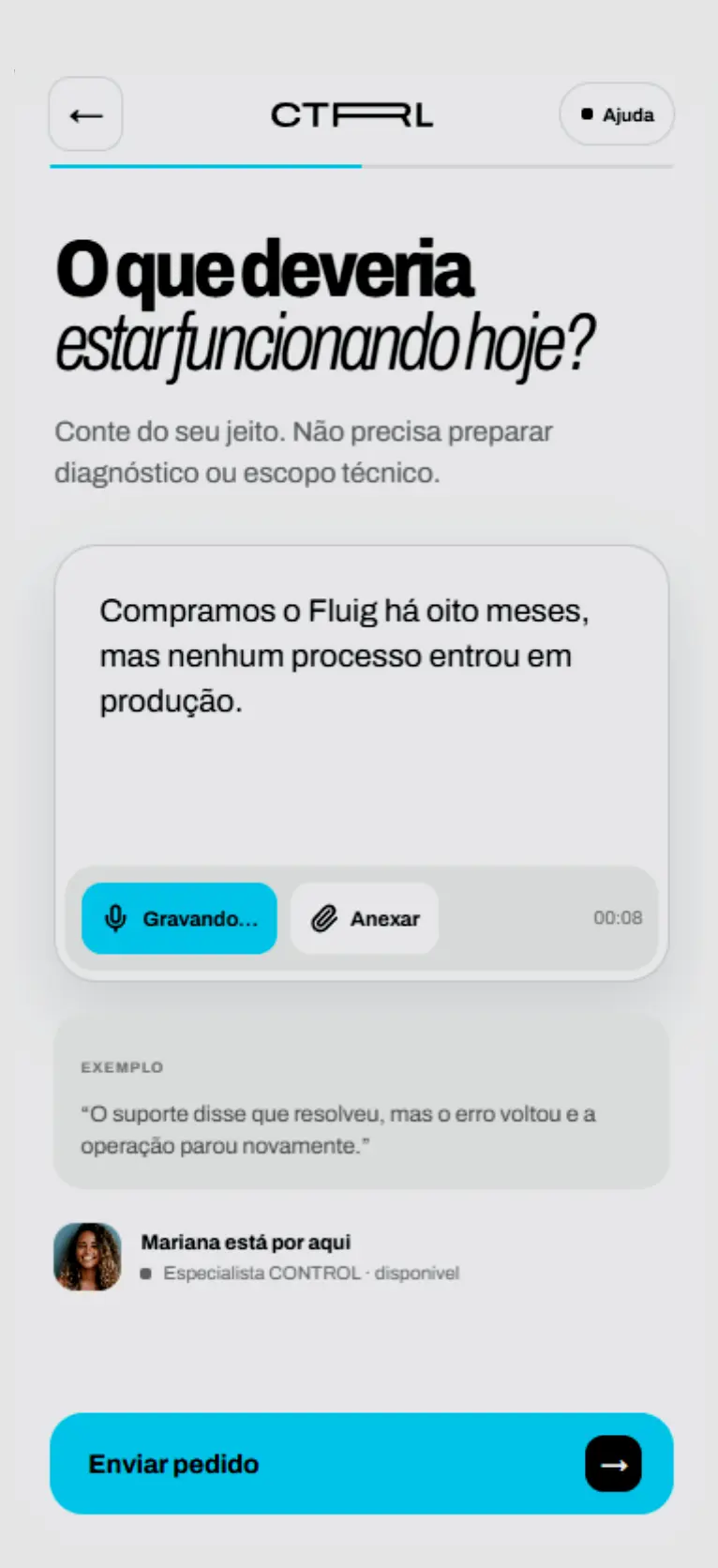 Tela do CONTROL para contar o que deveria estar funcionando